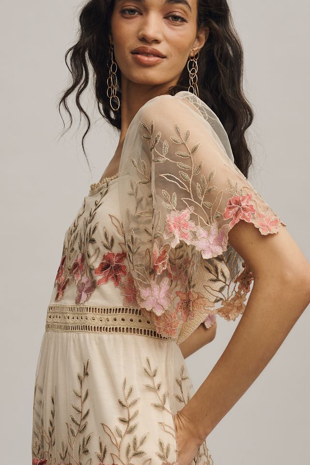 Bl-nk Emryn Embroidered Square-Neck Midi Dress | Anthropologie