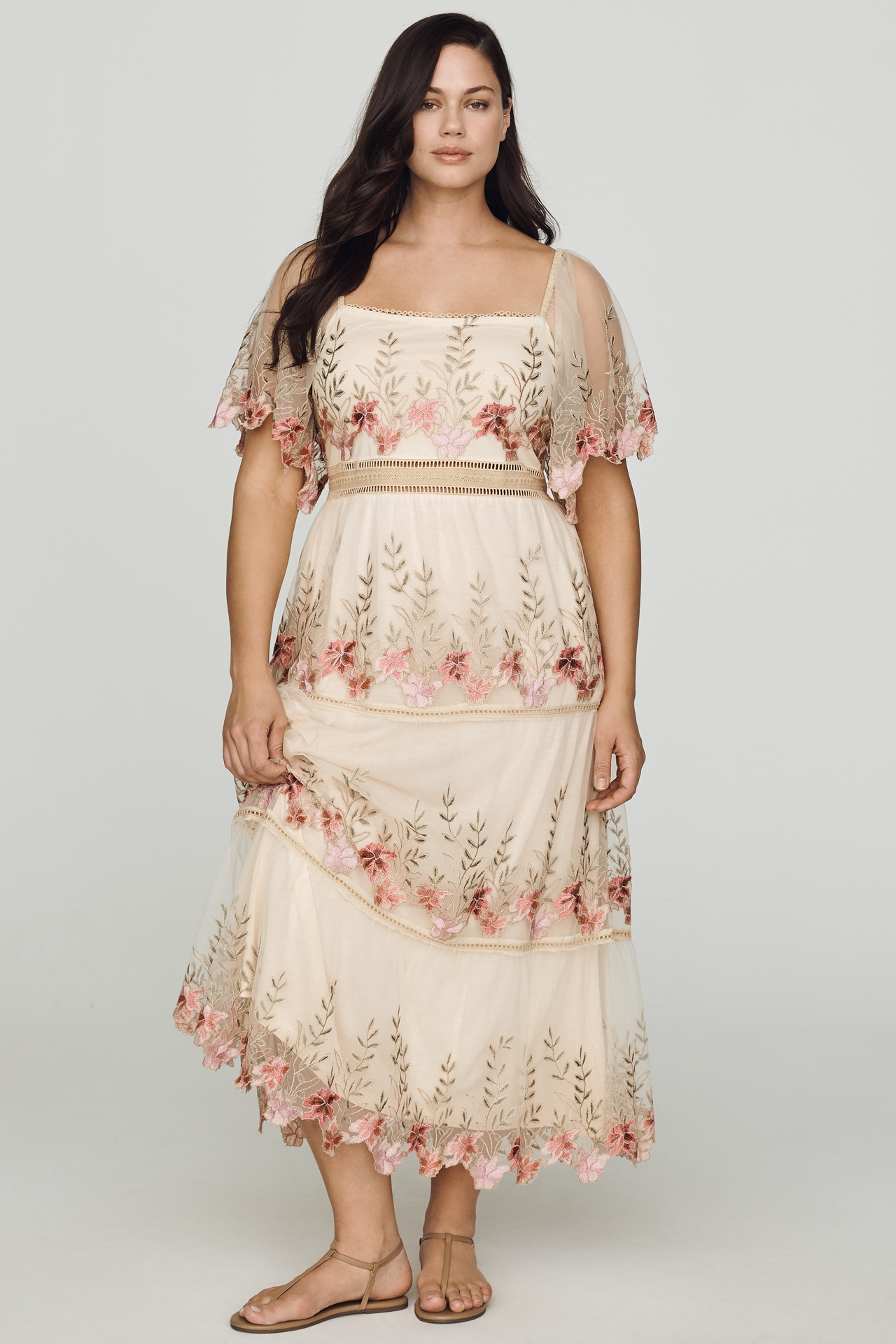 Bl-nk Emryn Embroidered Square-Neck Midi Dress