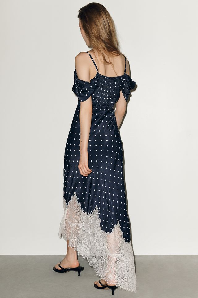 Bl-nk Regina Polka Dot Lace-Trim Midi Slip Dress #2