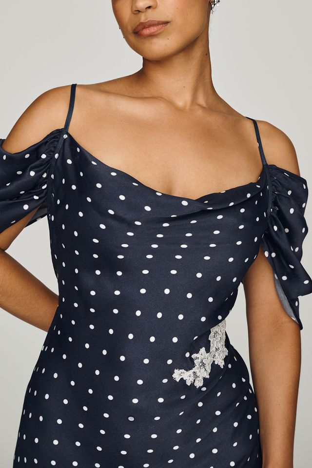 Bl-nk Regina Polka Dot Lace-Trim Midi Slip Dress #4