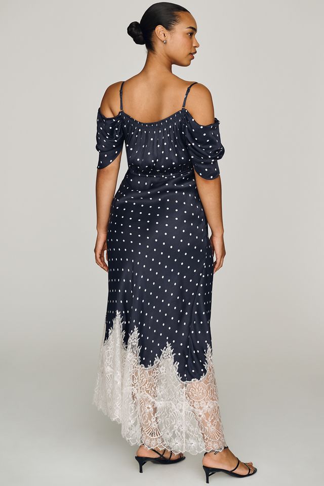 Bl-nk Regina Polka Dot Lace-Trim Midi Slip Dress #5