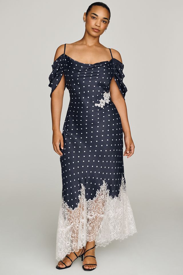 Bl-nk Regina Polka Dot Lace-Trim Midi Slip Dress #3