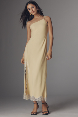 Satin One-Shoulder Lace Midi Dress