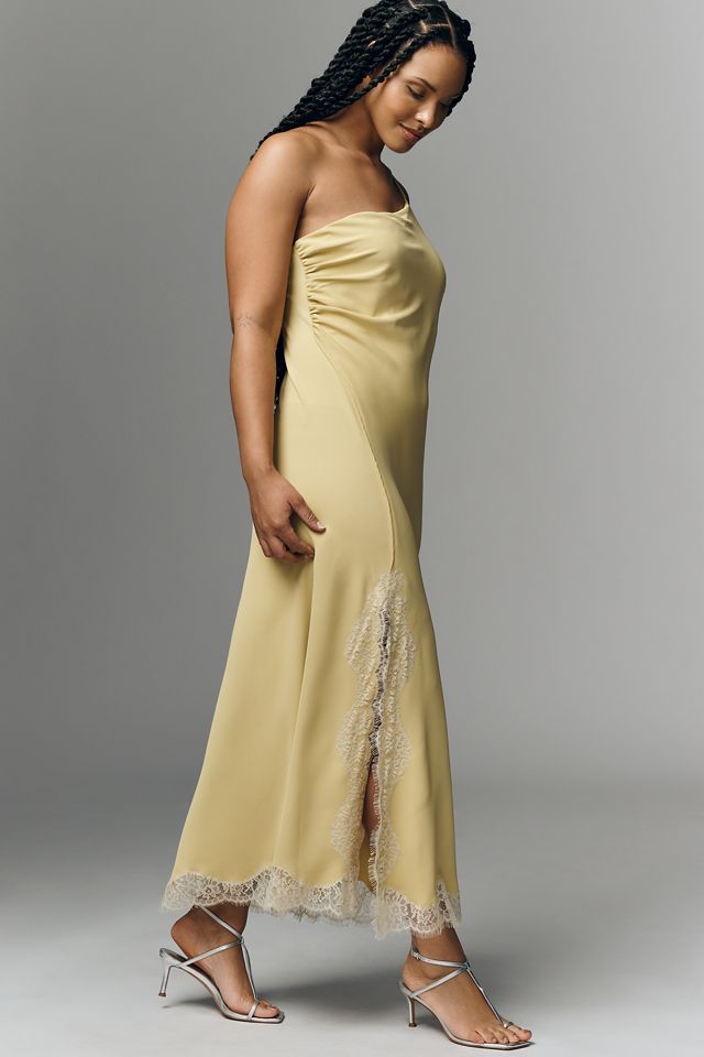 Bl-nk Satin One-Shoulder Lace Midi Dress #7