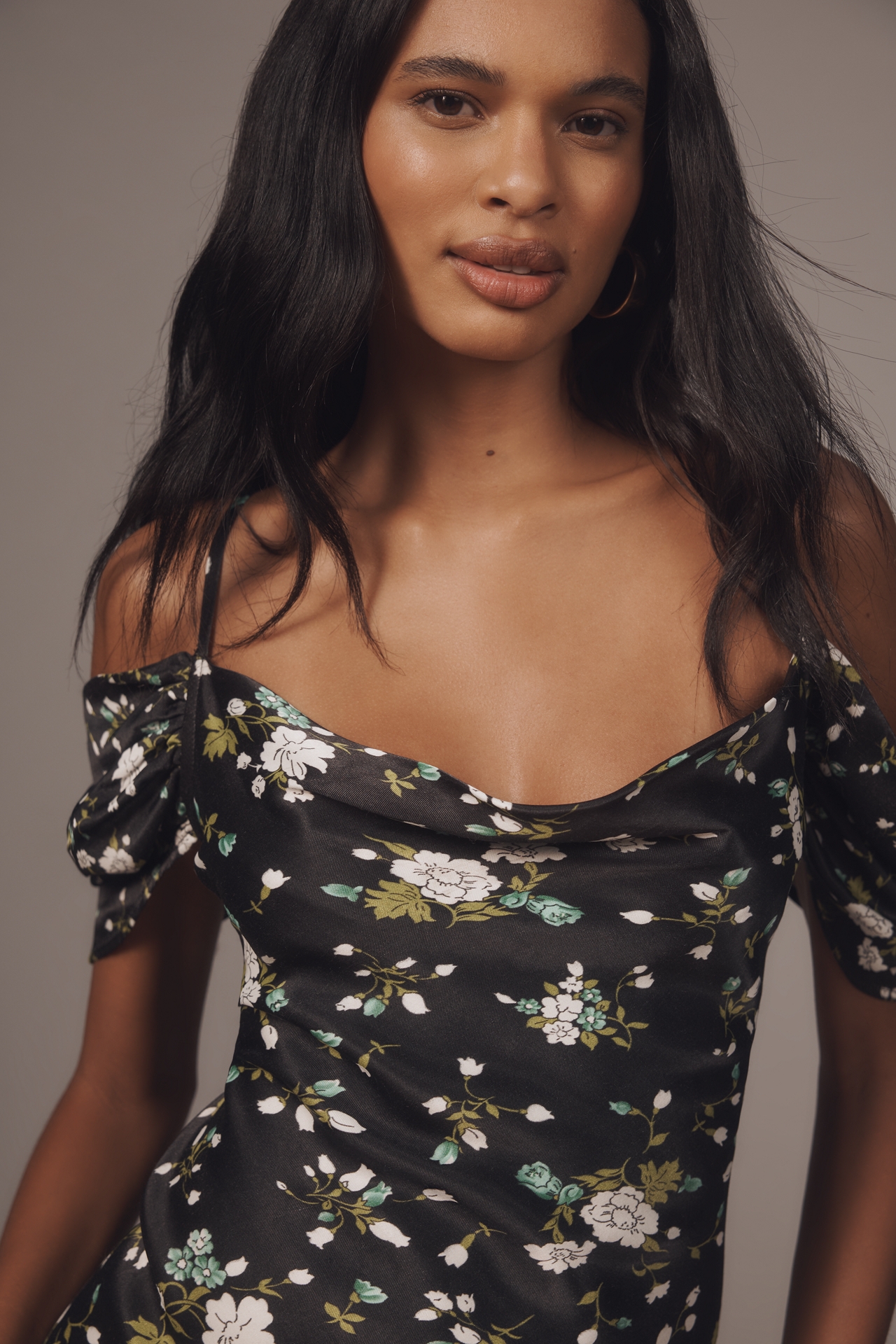 Bl-nk Painterly Off-Shoulder Slip Dress