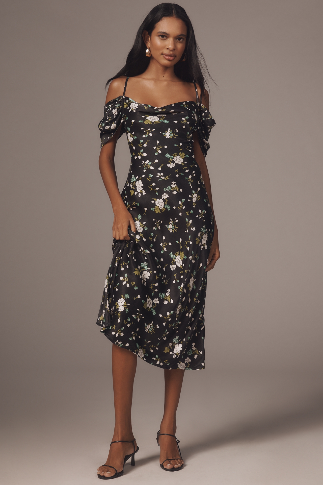 Bl-nk Painterly Off-Shoulder Slip Dress