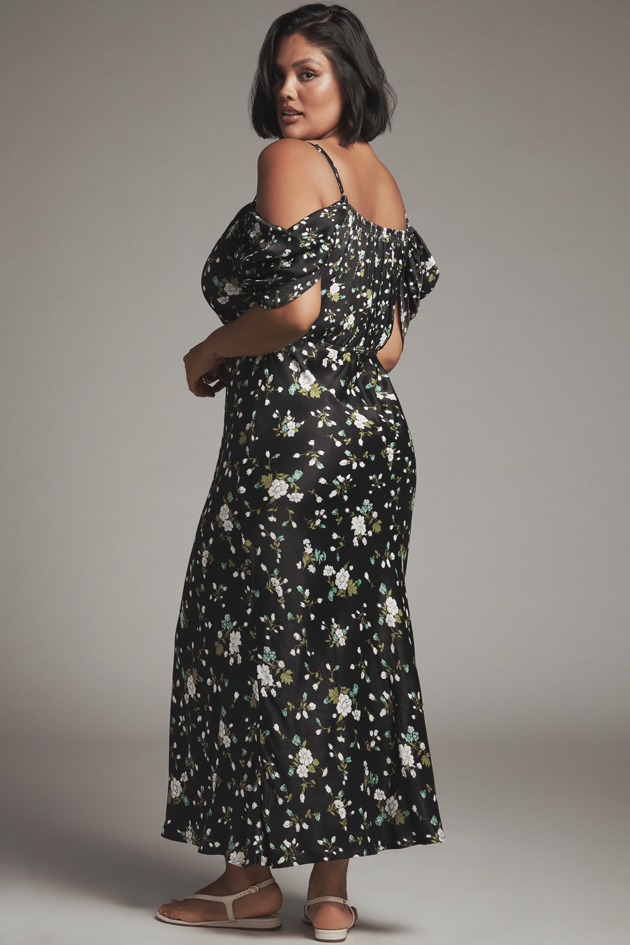 Bl-nk Painterly Off-Shoulder Slip Dress