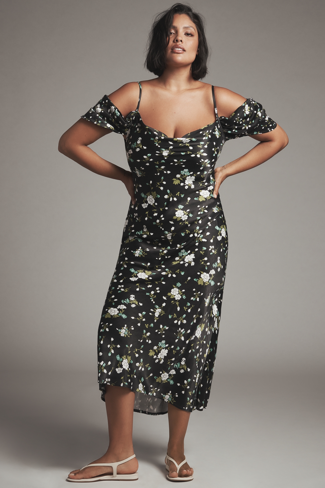 Bl-nk Painterly Off-Shoulder Slip Dress