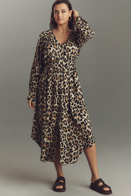 Rikke Long-Sleeve Button-Front Midi Dress