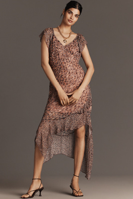 Bl-nk Darcey Cap-sleeve Asymmetric Slip Midi Dress In Sand