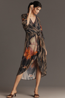 Bl-nk Roseliya V-neck Wrap Midi Dress In Gray