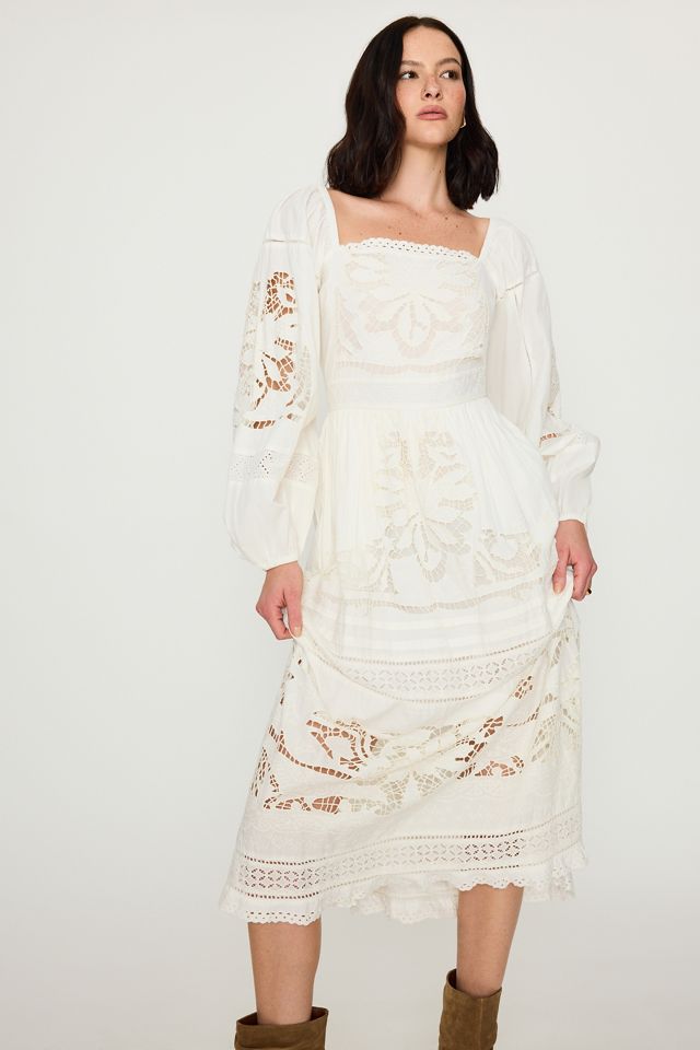 Bl-nk Cutwork Long-Sleeve 100% Cotton Midi Dress #1
