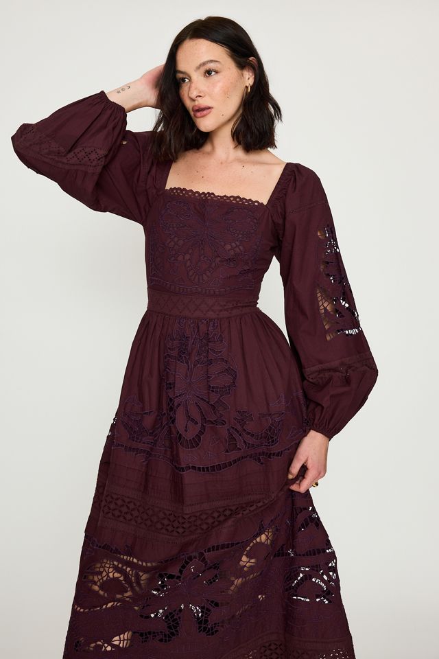 Vestido Midi de Manga Larga con Calados Bl-nk 100% Algodón #1