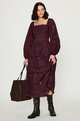 Bl-nk Cutwork Long-Sleeve 100% Cotton Midi Dress