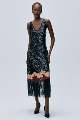 Bl-nk Rebecca Sequined Lace Trim Midi Dress by Anthropologie