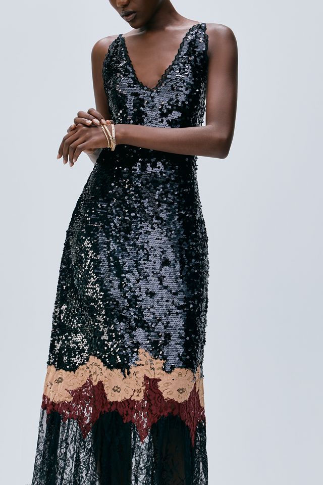 Bl-nk Rebecca Sequined Lace Trim Midi Dress #1