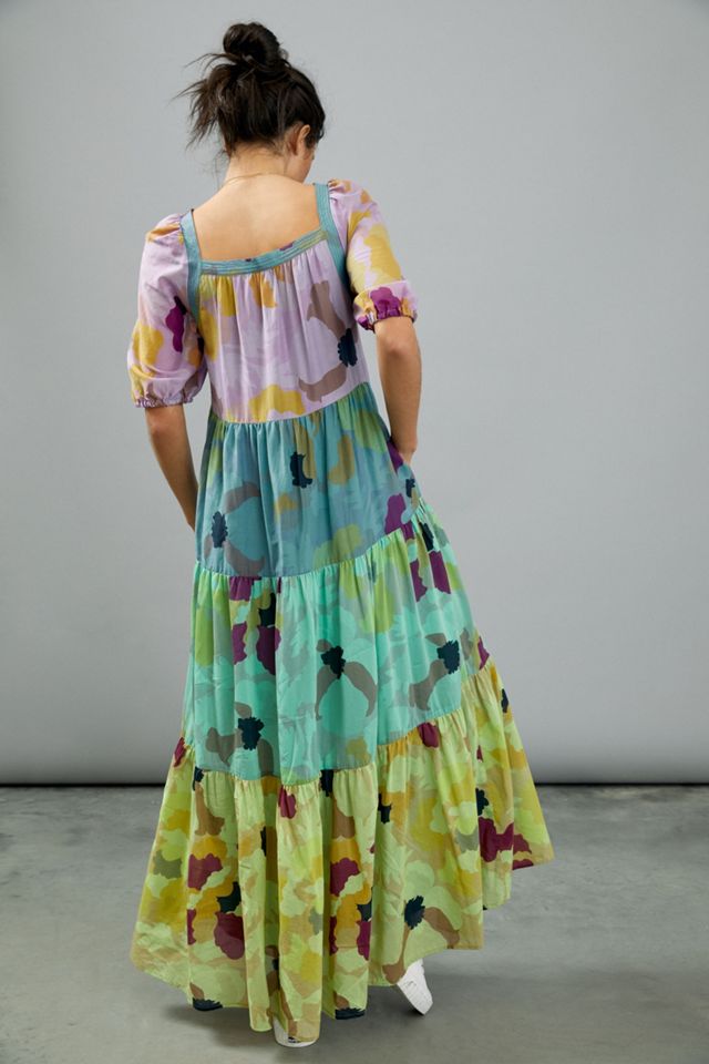 caroline tiered maxi dress Anthropologie Caroline Tiered Maxi Dress Foral Cotton Silk Bohemian S NWT