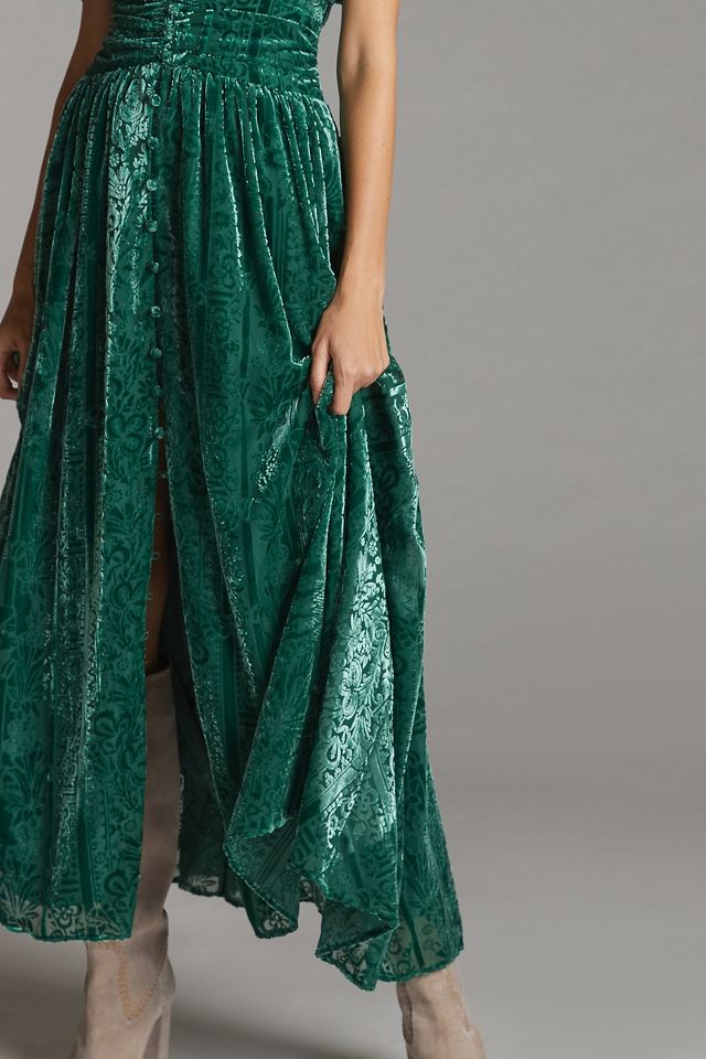 Anthropologie green velvet dress hotsell