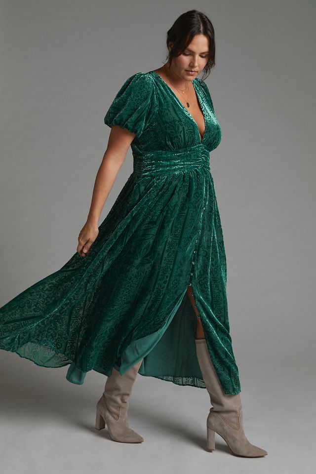 Anthropologie green velvet on sale dress