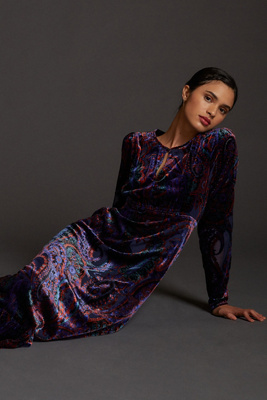 farm rio x anthropologie long-sleeve burnout velvet mini dress Long-Sleeve Burnout Velvet Mini Dress