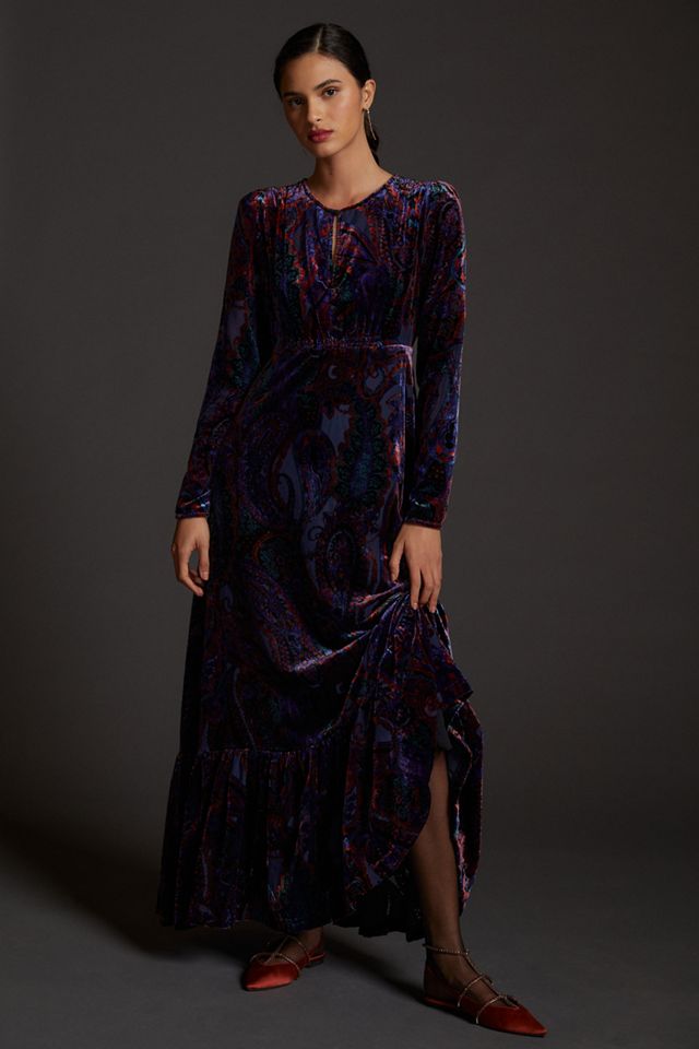farm rio x anthropologie long-sleeve burnout velvet mini dress Farm Rio x Anthropologie Long-Sleeve Burnout Velvet Mini Dress