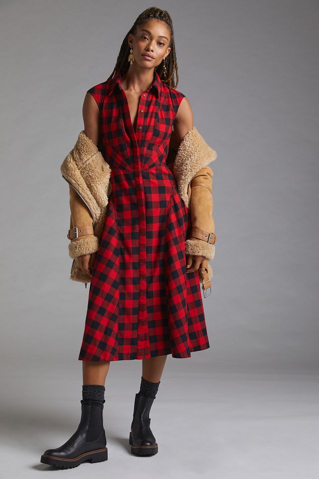 Plaid midi 2025 shirt dress