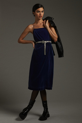 Anthropologie Velvet Slip Midi Dress In Blue ModeSens