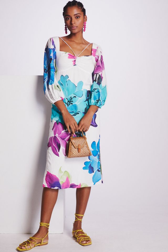 knee length dresses for ladies Maeve Pleated Midi Dress: Floral Midi Dress, Sundress, Plisse Dress, Blue  Midi, Green Midi, Summer Dress