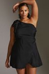 open lace back dress Satin Off-Shoulder Draped Mini Dress in Wine Red - 2