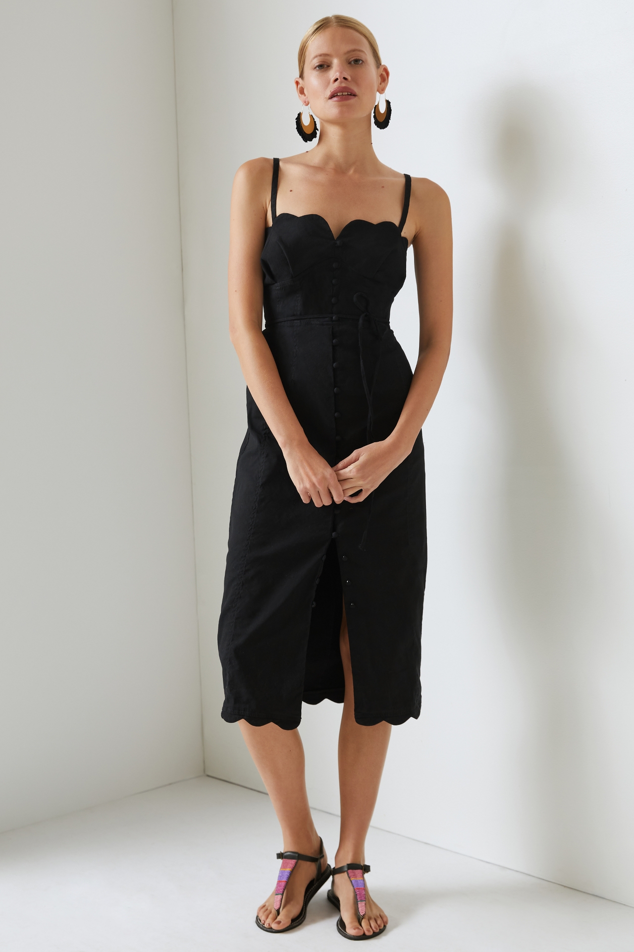 By Anthropologie Slim Scalloped Front-Slit Corset Dress