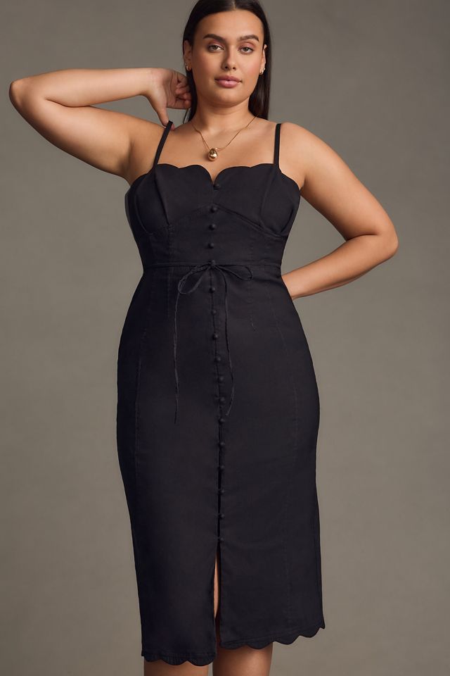 By Anthropologie Slim Scalloped Front-Slit Corset Dress #8