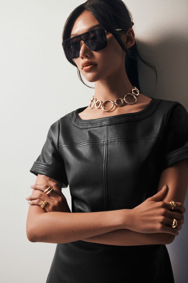 By Anthropologie Faux Leather Wrap Mini Dress #1