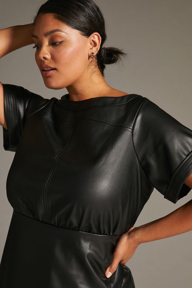 By Anthropologie Faux Leather Wrap Mini Dress #5