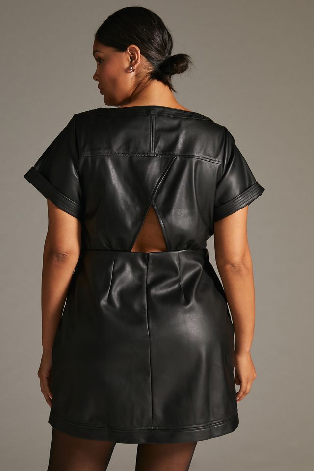 By Anthropologie Faux Leather Wrap Mini Dress #6
