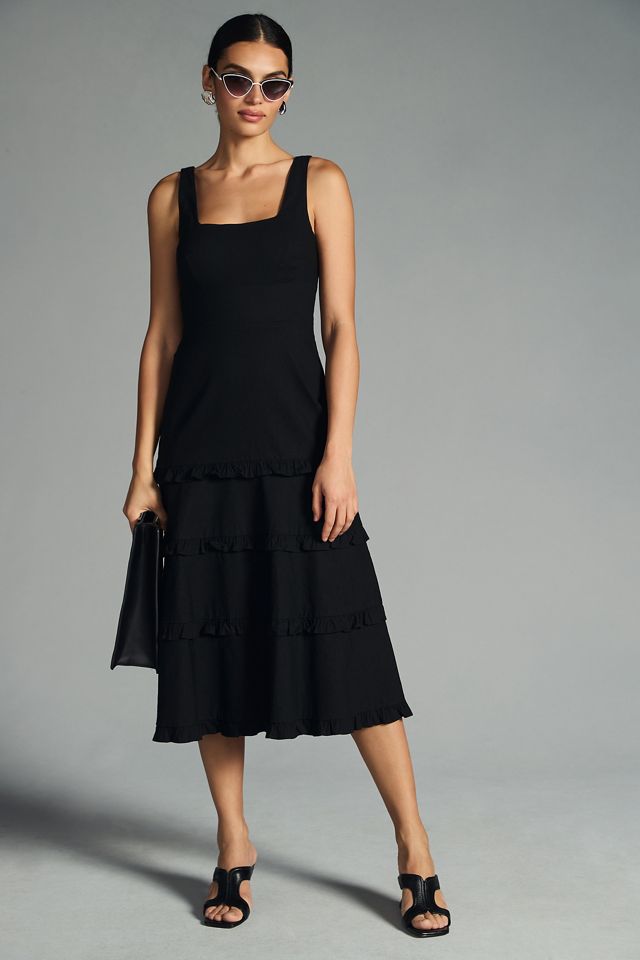 anthropologie tiered black dress