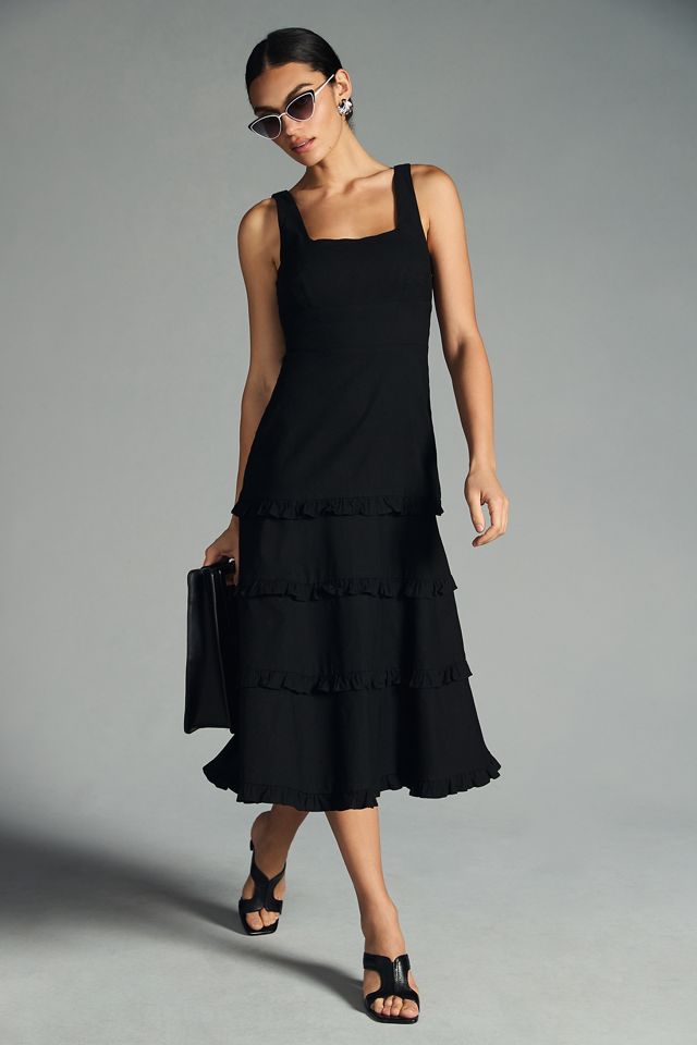 anthropologie tiered black dress