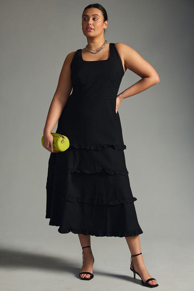 anthropologie tiered black dress