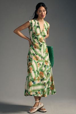 Maeve Cap-Sleeve V-Neck Maxi Dress