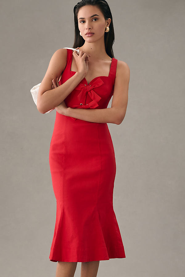 Anthropologie By  Sweetheart Bow Dress In Red