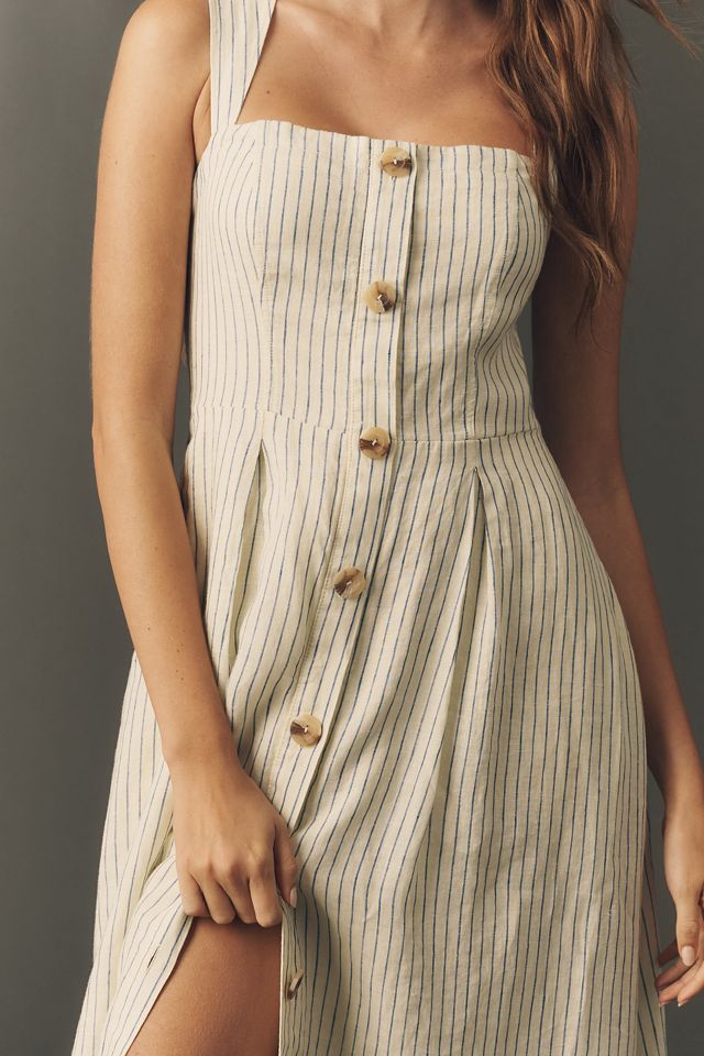 maeve sleeveless fitted a line midi dress Women's Maeve A-line Plunge Neck Woven Cotton Midi Dress S/M/L/Customize White/Black Geometric/Plain MEAN BLVD M / White / Geometric main image 1