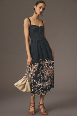 by anthropologie short-sleeve embroidery appliqu maxi dress By Anthropologie Short-Sleeve Embroidery Appliqu Midi Dress