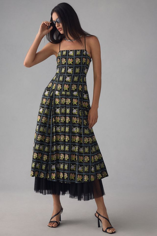 Maeve Square-Neck Tulle Embroidered Midi Dress #3