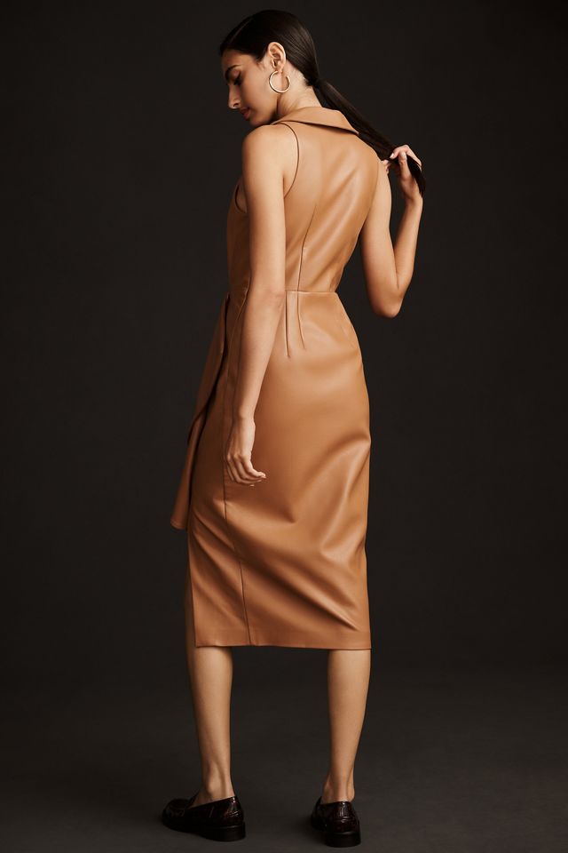 By Anthropologie Faux Leather Sleeveless V-Neck Midi Dress #1