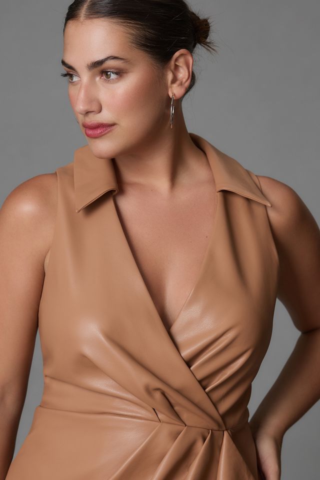 By Anthropologie Faux Leather Sleeveless V-Neck Midi Dress #5