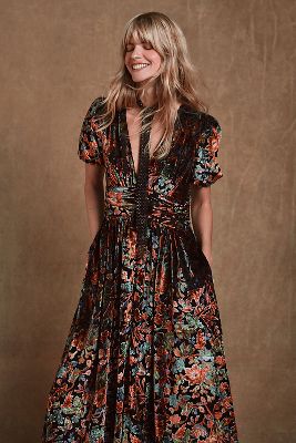 BY ANTHROPOLOGIE THE KATERINA BUTTON-FRONT DRESS: VELVET EDITION 