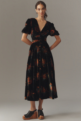 By Anthropologie The Katerina Button-front Dress: Velvet Edition In Black