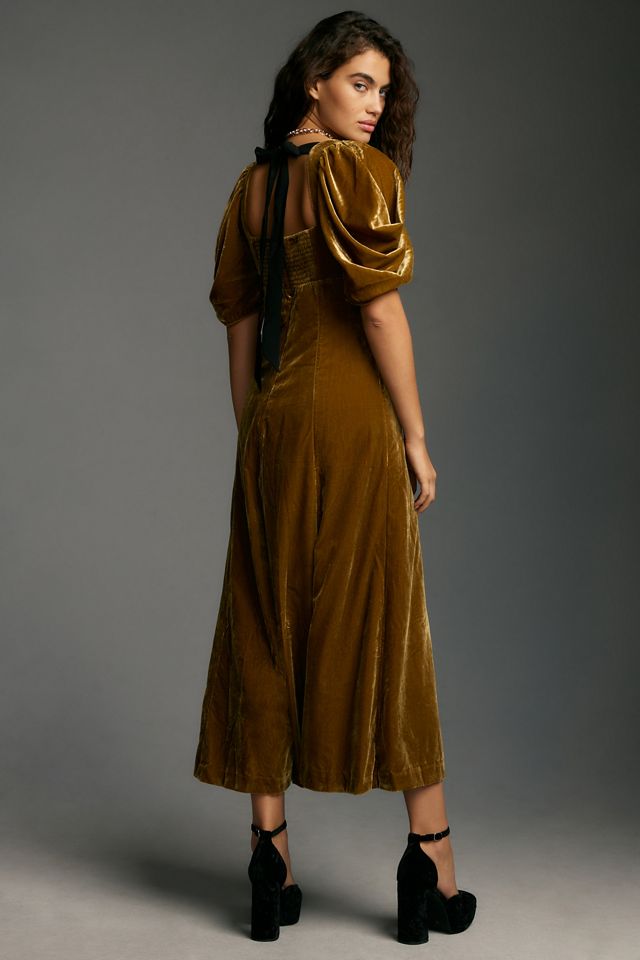 By Anthropologie Short-Sleeve Square-Neck Velvet Midi Dress #1