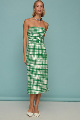 Mylie Strapless Diamonate Feather Midi Dress