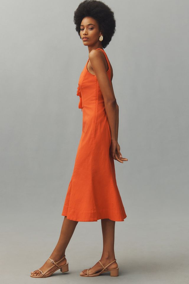 By Anthropologie Linen Tie-Front Midi Dress #2