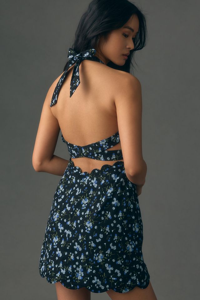 Maeve Halter V-Neck Scallop Mini Dress | Anthropologie